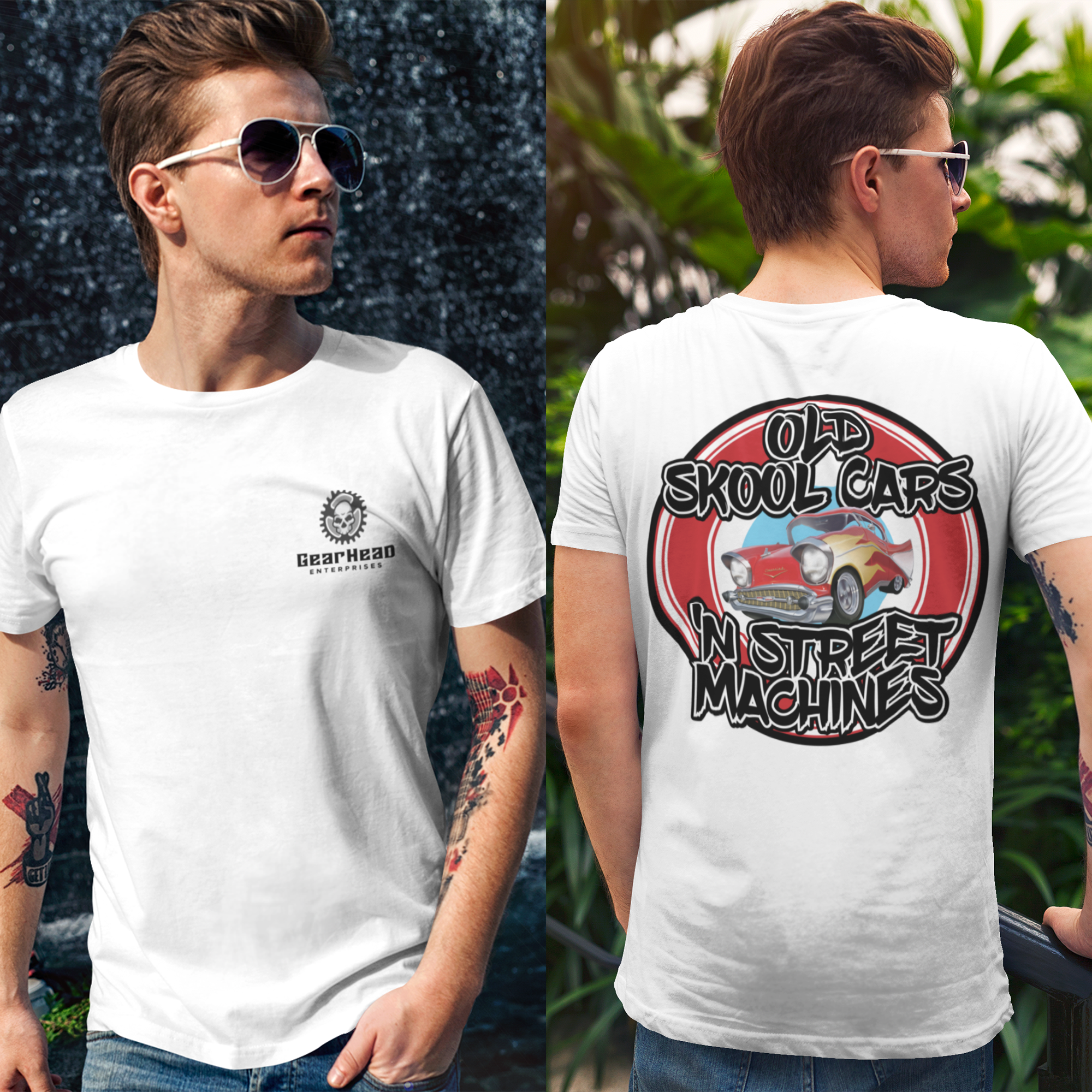ost Metode dollar Old Skool Cars N Street Machines T-shirt -White/Gray - GearHead Enterprises